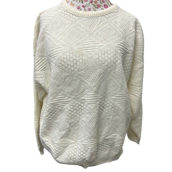🤍 Adele Knitwear Vintage Women M Cream Textured Sweater – Made in USA - Picture 1 of 4